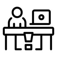 Office worker throwing crumpled paper in trash bin under desk line icon vector