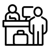 Businessman waiting for check in at airport counter with suitcase vector