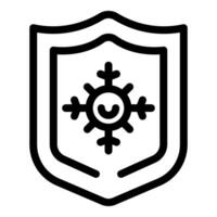 Black outline shield protecting snowflake for winter security concept vector
