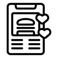 Online food order app showing burger image with hearts for rating vector