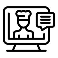 Chef giving online cooking class on computer screen vector