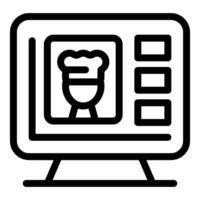 Computer showing online culinary course interface with chef icon vector