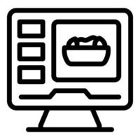 Computer showing online food ordering system interface icon vector