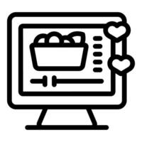 Computer showing online grocery shopping website with shopping cart icon and hearts vector