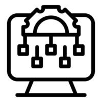 Computer showing data analysis process with gear and blocks icon vector