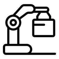 Industrial robot arm lifting box in automated warehouse vector