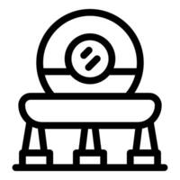 Alien spaceship landing with open hatch and legs extended on ground vector