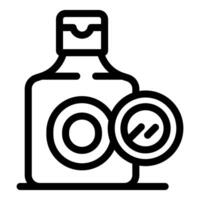 Open bottle of contact lens solution with one lens out vector