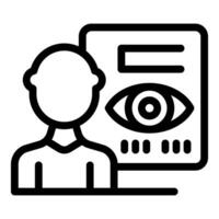 Optician presenting eye exam chart with big eye symbol and patient vector