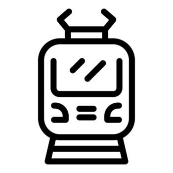 Front view of a modern train standing on rails vector