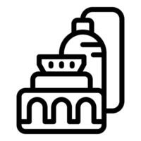 Ship passing under bridge with industrial building in background line art icon vector