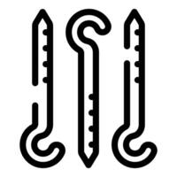 Set of three different metal pegs for camping tent installing vector