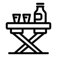 Folding table with bottle and glasses for picnic icon vector