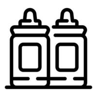 Two bottles of sunscreen standing on shelf in line art style vector