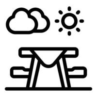 Picnic table under the sun with clouds in the sky vector