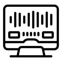 Computer showing audio editing software interface with playback controls and sound waves vector