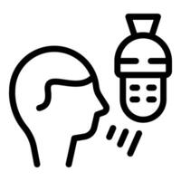 Man talking into microphone recording podcast or interview vector