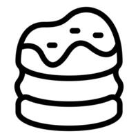 Simple line drawing of a cake being iced with chocolate and sprinkles on top vector