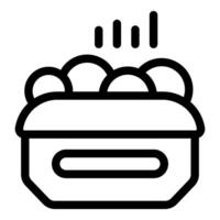Lunch box open presenting steaming hot food inside line icon vector