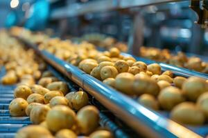 Close-up photo of Production of Japanese potato plants There are three fully automatic production lines. which works automatically