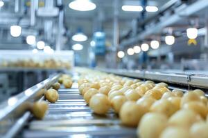 Close-up photo of Production of Japanese potato plants There are three fully automatic production lines. which works automatically