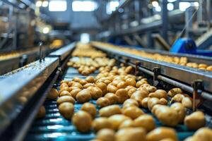 Close-up photo of Production of Japanese potato plants There are three fully automatic production lines. which works automatically