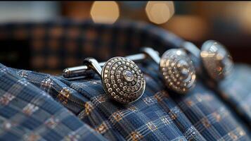 A diamond-studded cufflink on a tuxedo shirt, adding a touch of sophistication. photo