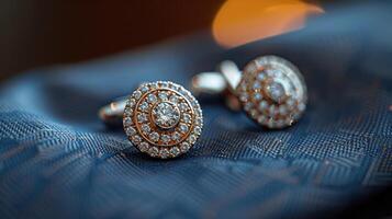 A diamond-studded cufflink on a tuxedo shirt, adding a touch of sophistication. photo
