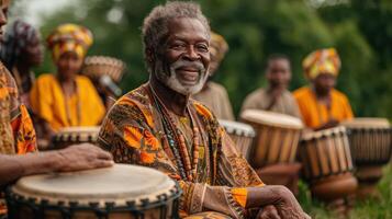 A community event where people of all ages take part in traditional African drumming and dancing to celebrate. photo