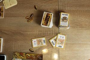 board game bang card duel draw. Defending and attacking by players. Rules of the game photo