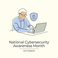 National Cybersecurity Awareness Month design template good for celebration usage. Cybersecurity Awareness design. Continuous line drawing. eps 10. vector