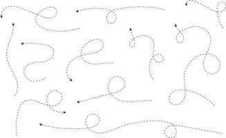 Hand drawn arrows. Hand drawn freehand different curved lines, swirls arrows. Curved arrow line. Doodle, sketch style. Isolated vector