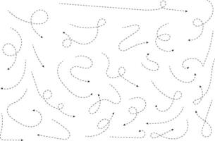 Hand drawn arrows. Hand drawn freehand different curved lines, swirls arrows. Curved arrow line. Doodle, sketch style. Isolated vector
