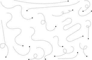 Hand drawn arrows. Hand drawn freehand different curved lines, swirls arrows. Curved arrow line. Doodle, sketch style. Isolated vector