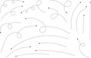 Hand drawn arrows. Hand drawn freehand different curved lines, swirls arrows. Curved arrow line. Doodle, sketch style. Isolated vector