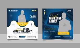 Digital Marketing Social Media Post Template, Online Live Webinar, Business Conference, Guest Speaker Web Banner Square Flyer Design Set. vector