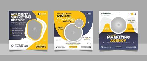 Digital Marketing Social Media Post Template, Online Live Webinar, Business Conference, Guest Speaker Web Banner Square Flyer Design Set. vector