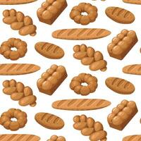 Pattern of colored baking drawings, a natural illustration. Natural color scheme. Delicious bread pastries from different types of bakery products. Suitable for baking in cafes, bakeries on white vector