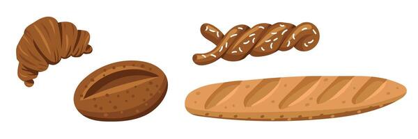 A set of colorful bakery products, a natural illustration of baking bread and sweets. Natural color scheme. Delicious sweet pastries made from different types of dough. Packaging in cafes, bakeries vector