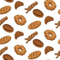 Pattern of colored bakery products, a natural illustration of baking rolls and sweets. Natural color scheme. Delicious sweet pastries made from different types of dough. Packaging in cafes, bakeries vector