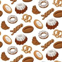 Pattern of colored baking drawings, a natural illustration. Natural color scheme. Delicious sweet pastries made from different types of dough are chaotic. For baking in cafes, bakeries sweet tooth vector