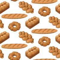 pattern of colored baking drawings, a natural illustration. Natural color scheme. Delicious bread pastries from different types of bakery products. Suitable for baking in cafes, bakeries. diversity vector