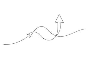 A simple line drawing of an arrow moving up line with illustration on white background. vector