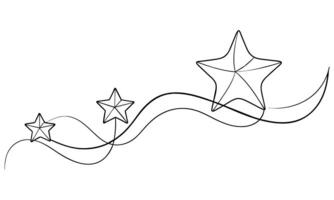 Hand drawn Three stars one line continuous line art illustration on white background. vector