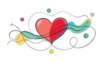 Colorful heart one line continuous line art illustration on white background. vector