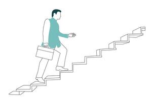 A man in business attire ascending a staircase, representing career advancement Flat Ui design illustration. vector