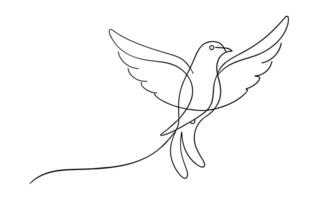 Hand drawn bird flying one line continuous line art illustration on white background vector