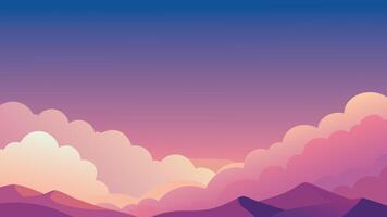 Pink background with fluffy clouds and twinkling stars flat illustration vector