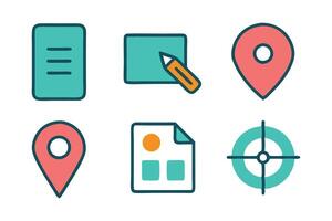 Pin, map, address, point, marker Related Doodle related colorful icon set flat illustration on white background vector