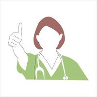 A nurse smiling and showing an OK sign with her hand flat Ui design illustration. vector